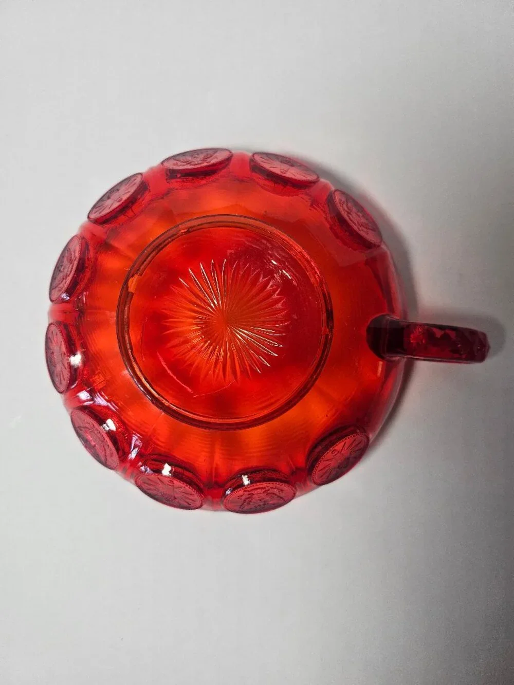 Mid Century Fostoria Amberina Red Liberty Coin Dot Handle Nut Bowl